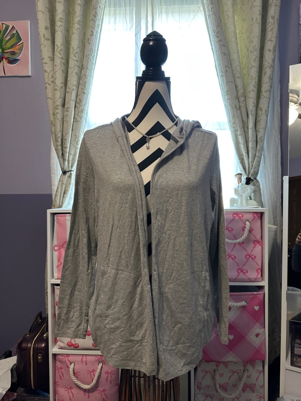 Anybody Light Gray Hooded Open Cardigan xs